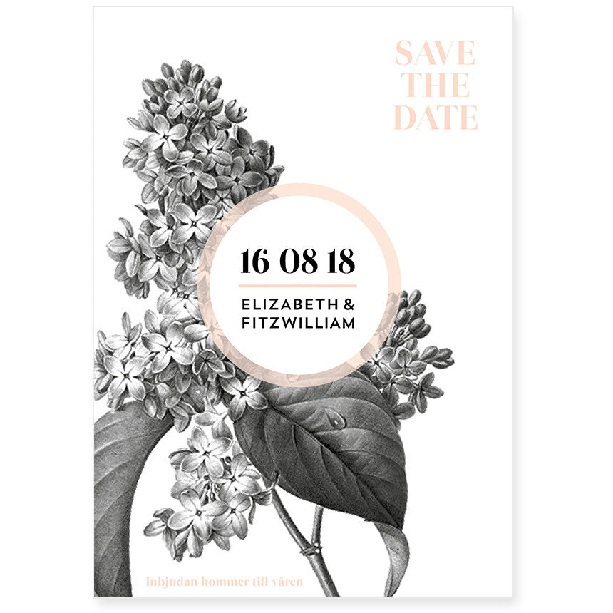 Flora Save the Date kort till bröllop